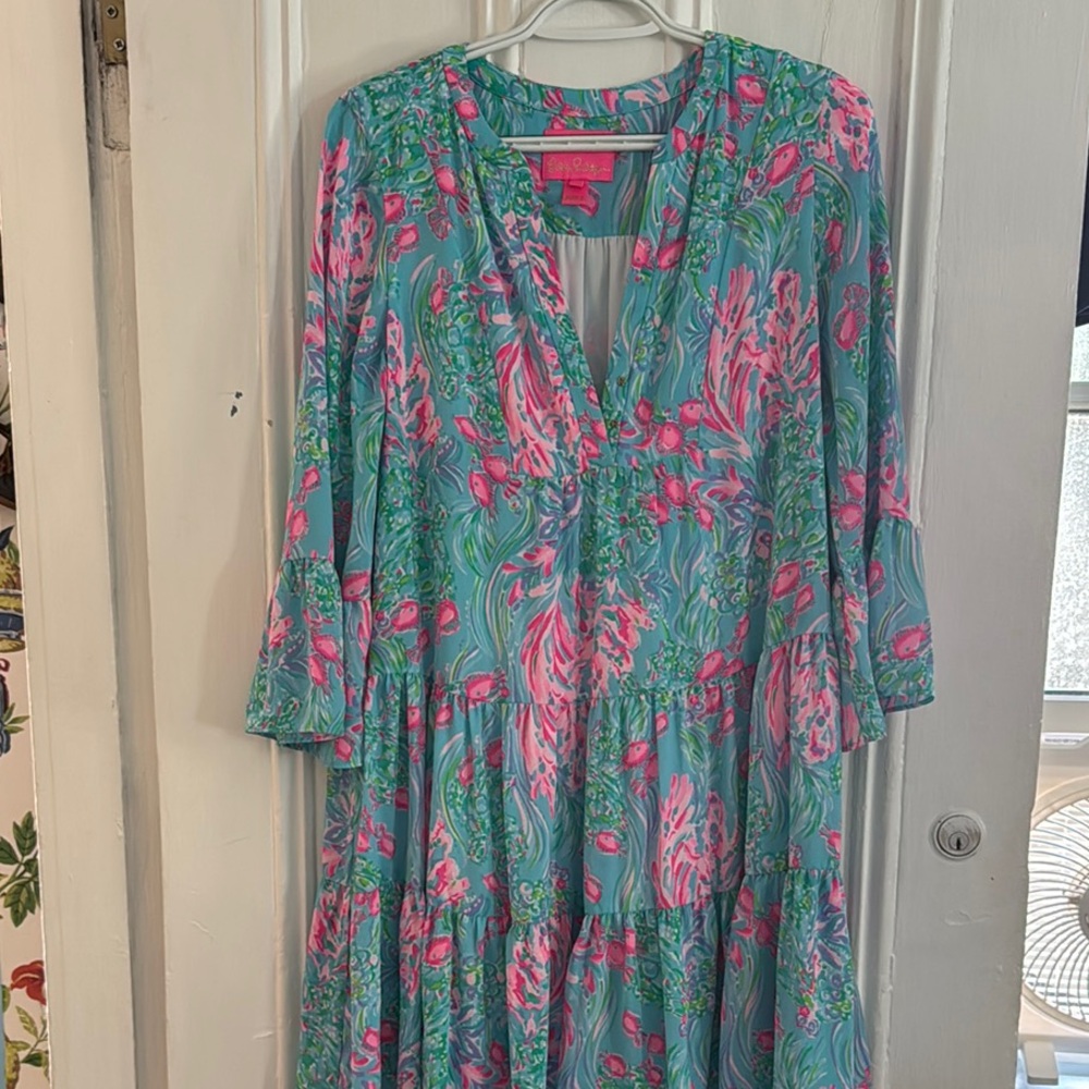 Lilly Pulitzer Blue and Green Ruffled Tiered Sundress